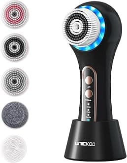 UMICKOO Face Scrubber Exfoliator,Facial Cleansing Brush Rechargeable IPX7 Waterproof with 5 Brush Heads,Face Spin Brush for Exfoliating, Massaging and Deep Cleansing