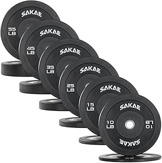 SAKAE Olympic Rubber Bumper Plates, 2-Inch Weight Plate Set with Steel Hub, Ideal for Weightlifting, CrossFit, Strength Training & Home Gym Workout, Available in Single, Pair & Sets, Multiple Sizes