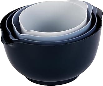 BoxedHome Nesting Plastic Mixing Bowl Set With Pour Spout, Microwave and Dishwasher Safe, BPA free Non-Slip Base, Set of 4 Size 1.7, 2.5, 3.5 and 4.5qt, Great for Prepping, Baking, Cooking (Haze Blue)