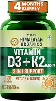 Himalayan Organics Vitamin D3 with K2 As MK7 Supplement- 120 Veg Tablets
