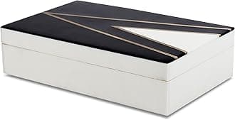 Handicrafts Home Black and White Decorative Storage Box with Lid, Slim Rectangular Storage Box, Handmade Wooden Box, Remote Holder, Desk Organizer, Decorative Keepsake & Jewelry Box (6x8x1.5 Inch)