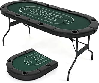 Foldable Poker Table for 8 Players, 182cm Folding Casino Leisure Card Board Game Tables with Metal Cup Holders, Padded Railings, Portable Blackjack Texas Holdem Poker Table (Black+Green)