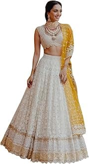 Georgette Embroidery Sequence Work Wedding Lehenga Choli Unstitch Blouse with Dupatta For Women