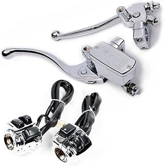 Chrome Pair Motorcycle 25mm 1" Handlebar Switch Controls Turn Signal Headlight with Black Button + 2PCS Brake Master Cylinder Clutch Lever for 1996-2012 Harley Softail Dyna Sportster