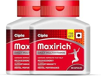 Cipla Maxirich Daily Multivitamin (60 Capsules) For Men & Women With Essential Nutrients, Vitamins, Minerals, Anti-oxidants For Building Immunity & Energy (Bottle Pack)