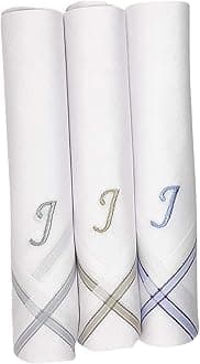 Men's Fine Cotton (White) Embroidered Initial Handkerchief (Pack of 3) (Size 48 cms * 48 cms) - (A-Z)