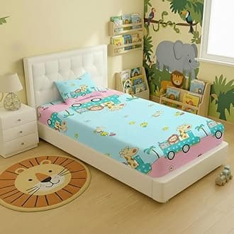 Filymore Animal Toy Bedsheet Made with Pure Microfiber Wrinkle Free Soft Hypoallergenic | Cratoon Printed Single Bedsheet Small Size for Kids (90x60) Inches(Peach and SkyBlue)