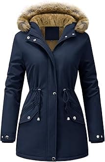 Women Winter Coat UK Fleece-Lined Jackets Ladies Long Winterproof Parka Warm Padded Coats Thermal Thickened Hooded Outwear Detachable Hood Overcoat