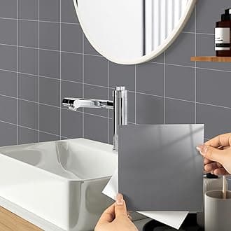 Hode 24 Pieces Grey Self Adhesive Wall Tiles, 15x15cm Stick on Tiles, Grey Kitchen Bathroom, Vinyl Wrap for Wall, Self Adhesive Wallpaper Waterproof (Glossy)