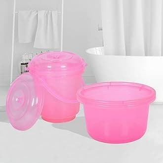 Kuber Industries Set of 4 Bathroom Combo Set | Bathroom Set | 2 Piece Tub-25 L & 2 Piece Bucket-13 L Bathing Set | Modern Bathroom Accessories Set | Transparent Pink