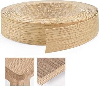 30mm Wood Veneer Strip 7.5m Oak Veneer Edging Tape Pre-glued Veneer Roll Preglued Hot Melt Adhesive Iron On Edge Banding for Wardrobe Cabinet Door Frame Furniture Restoration