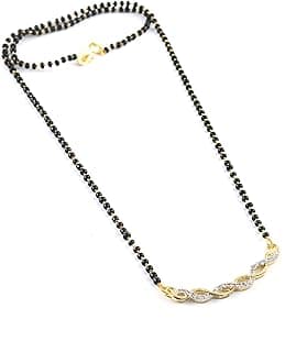 Jewar MandiJewarHaat Indian Ad Cz Two-Tone Silver Gold-Plated CZ-Studded & Beaded Mangalsutra for Women
