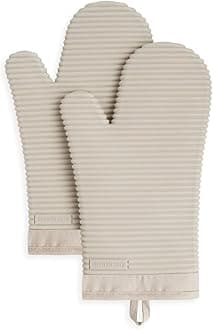UPYOG Kitchen Ribbed Soft Silicone Oven Mitt Set, 7"x13", Milkshake 2 Count