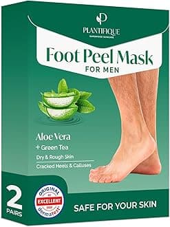 Plantifique Foot Peel Mask – 2 Pairs Exfoliating & Dermatologically Tested Foot Treatment, Removes Dead Skin & Repairs Heels for Soft Feet – Aloe Vera Scent, Gift for Men