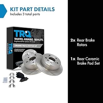 TRQ Rear Brake Pad and Rotor Set Ceramic Solid Rotors Compatible with 2000-2001 Toyota Camry 1999-2003 Solara