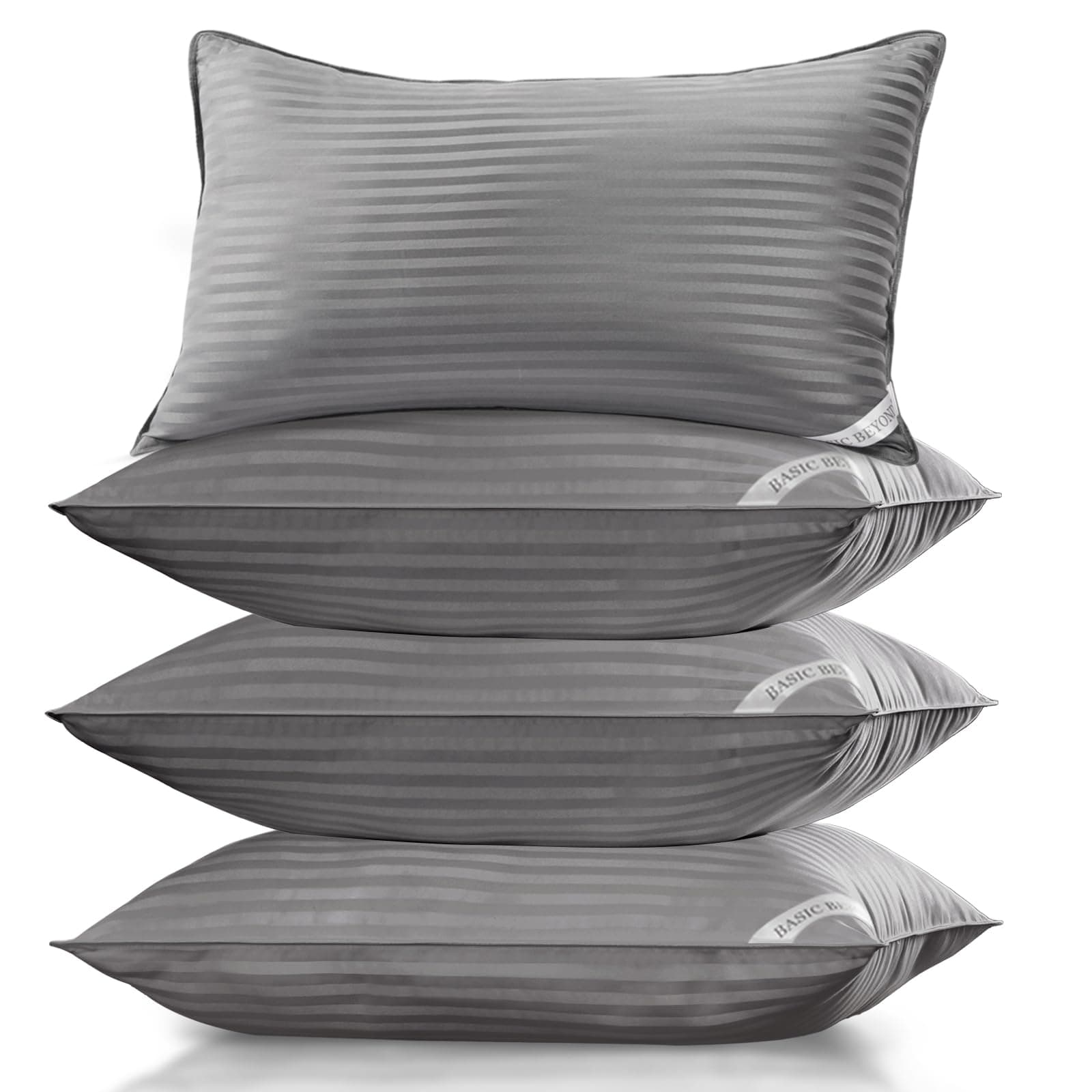 Basic Beyond King Size Pillows Set of 4 - Soft 20 x 36 Inches 4 Pack King Down Alternative Pillows for Back, Stomach or Side Sleepers, Grey