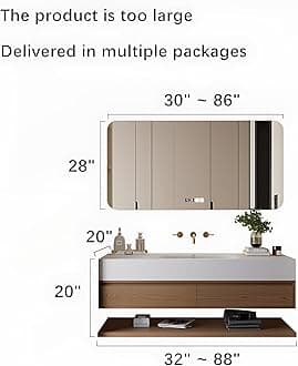 Floating Bathroom Vanity with Sink - Modern Bathroom Vanity | Includes Smart Defogging Medicine Cabinet | Multi-Layer Solid Wood | Wall Mount. (Brown, 32 in)
