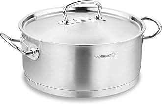 Korkmaz Proline 7.5 Quart Stainless Steel Low Casserole Saute Pot Stockpot With Lid and Handles Silver a1171
