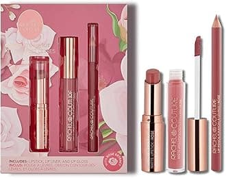 Rachel Couture Complete Lip Kit | Includes Lipstick, Lip Liner & Lip Gloss | Vegan & Cruelty Free | Infused with Rose Extract - Rose
