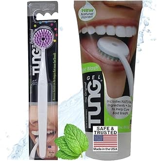 Peak Essentials | TUNG Natural Brush & Gel Kit | Tongue Cleaner for Adults | Tongue Scraper to Fight Bad Breath and Halitosis | Mouth Odor Eliminator | Fresh Mint | Made in America (Starter Pack)