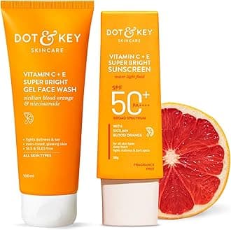 Vitamin C+E Super Bright Sunscreen Spf 50 Pa+++ - 50g & Dot & Key Vitamin C + E Super Bright Gel Face Wash | For Normal Skin | Skin Care Combo | For Women & Men