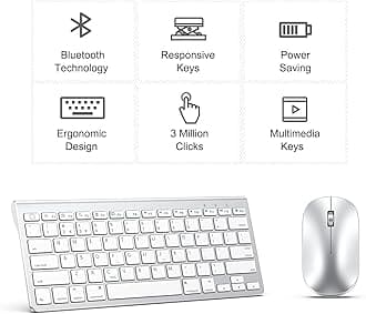OMOTON Bluetooth Keyboard and Mouse Combo, Keyboard with Sliding Stand, Silver