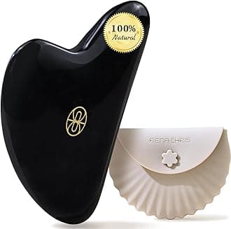 Gua Sha Facial Tools, Black Obsidian Guasha Tool for Acupuncture, Manual Massage Tool for Jawline Sculpting and Puffiness Reducing, Gua Sha Facial Tool with Silicone Case (Onyx Black)