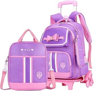 Rolling Backpack for Girls Cute Trolley Bags Primary School Bookbags with Wheels Kids Carry-On Wheeled Backpack with Lunch Bag