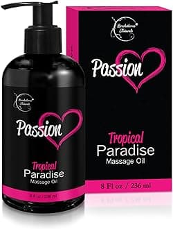 Passion Sensual Massage Oil for Intimate Moments & Enhanced Stimulation. All Natural, Tropical Paradise Scent with Almond & Jojoba Oil. Ideal for Full Body & Muscle Massage – for Women & Men - 8 oz