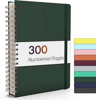 Forvencer A4 Lined Spiral Journal Notebook with 300 Numbered Pages, 11" X 8.5" Thick Journals for Writing with 100GSM Paper, Hardcover Notebooks with Contents for Work, School, Dark Green