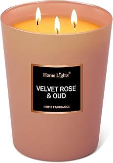 HomeLights Scented Candles | Large Jar Candle-33.3 Oz. Natural Soy Aromatherapy Candles | Up to 130 Hours Burn Time with 3 Cotton Wicks, Home Decorative Fragrance Candles Gift - Velvet Rose Oud