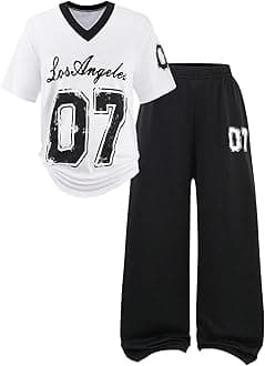 Girl's Jersey Shirt 2 Piece Athletic Outfits Oversized Tee and Sweatpants Suit Pant Sets for Teen Girls