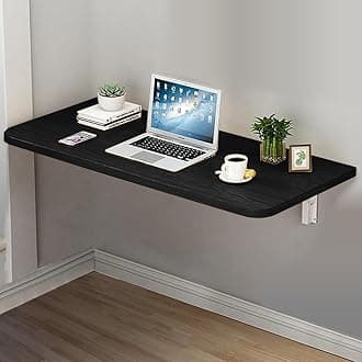 VITION Computer Wall Mount Stand Folding Wall-Mounted Drop-Leaf Table,Metal Folding Shelf Bench Table Bracket (Black, 30 X 50 cm)