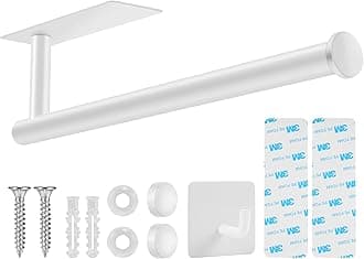 2nd Gen Paper Towel Holder Under Cabinet No Drilling, [More Sturdy] Self Adhesive or Drilling Paper Towel Holder Wall Mount for Kitchen, RV, [Fit Mega Paper Towel Roll] SUS304 Stainless Steel