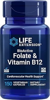 Life Extension BioActive Folate & Vitamin B12, 150 Vegetarian Capsules - Non GMO, Gluten Free Supplement