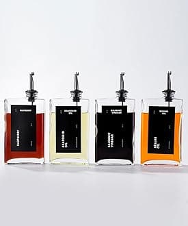 APT 1101 Olive Oil Dispenser Set - Olive Oil & Vinegar Dispensers, Soy Sauce Bottle, Coffee Syrup Bottles - 4 Pcs, Black