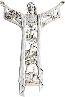 Risen Christ Wall Cross & Last Supper Wall Cross Decor， 15 Inch Jesus Statues Figurines for Home Wall Decoration (Color : White)