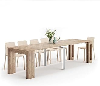 Mobili Fiver, Easy, Extendable Console Table with Extension Leaves Holder, 17.7(120.1) x35.4 in, Oak, for 4-12 People, Space Saving Dining Table for Entrance, Living Room, Italian Furniture