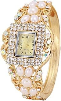 Weicam Women Bracelet Square Dial Quartz Bangle Wrist Watch Lady Diamond Pearl Jewelry Watches Gold Color