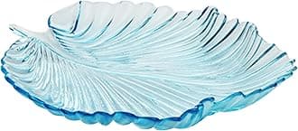 Soulnioi Fruit Plate Snack Dessert Plate Glass Crystal Plate Clear Serving Plate Multipurpose Tray Leaf Shaped Dinner Plate Wedding Candy Plate Decorative Plate for Home Office Party 27cm-Blue