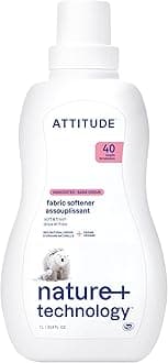 ATTITUDE Liquid Fabric Softener, Plant-Based & Vegan, HE Compatible, Naturally Derived, Unscented, 40 Loads, 1 Liter