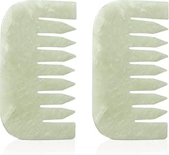 Geiserailie 2 Pcs Jade Combs Esthetician Supplies Massage Stone Hair Gua Sha Scraping Scalp Comb Facial Massage Tool Handheld Head Tools Head Caring Therapy Valentines for Women(Square Style)