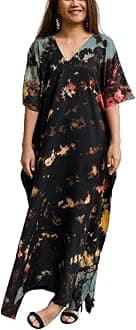 YouKD Summer Cotton Floral Long Kaftan Bohemian Kimono Beach Swimsuit Cover Up Maxi Dress for Women