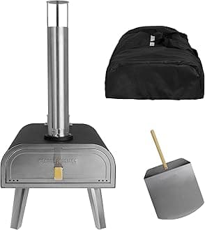 Outdoor 16 Inch Wood Pellet Portable Wood Fired Pizza Oven Black with Paddle and Carry Bag, BBQ Oven & Smoker, Foldable Legs GFWPPO2BPC
