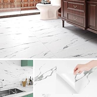 Livelynine Self Adhesive Tiles for Walls Kitchen Bathroom Washable Vinyl Floor Tiles Self Adhesive White Living Room Bedroom 60x30CM 12 Pcs Self Adhesive Backsplash Tiles Grey and White Sticky Tiles