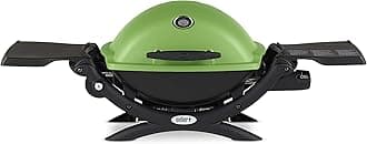 Q1200 Liquid Propane Portable Gas Grill, Green – 1‑Burner Travel and Camping Grill with Cast‑Iron Grates & Electronic Ignition (8,500 BTU Burner)