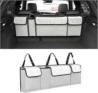 AUCELI Car Trunk Organizer, Backseat Hanging Large Storage with Adjustable Straps, Waterproof Collapsible Cargo Bag with 4 Pockets, Sturdy Space Saver Frees Trunk Floor for SUV, Truck, MPV