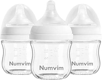 Natural Glass Baby Bottles Gentle & Extra Slow Flow, Newborn Breastfeeding Bottle with Anti Colic Nipple for 0 Months Babies, 3 Packs (White (3 Ounce), 1 Count (Pack of 3))