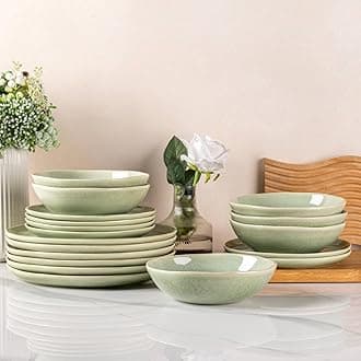 Ceramic Dinnerware Sets,Handmade Reactive Glaze Stoneware Plates and Bowls Set,Highly Scratch Resistant | Dishwasher & Microwave Safe Dishes Set,Service for 4 (12pc)