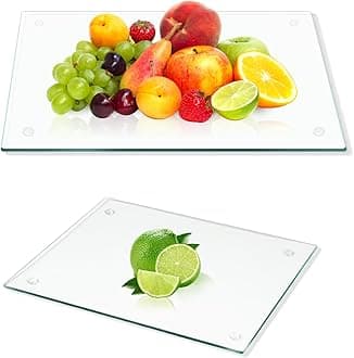 Clear Glass Cutting Board for Kitchen 2 Pcs (12"x16" & 8"x12"),Tempered Glass with Rubber Feet,Non-Slip,Durable Shatter Resistant, Dishwasher Safe,Scratch Resistant, Heat Resistant